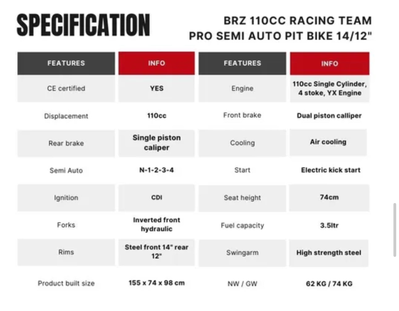 BRZ 110cc Semi Automatic Petrol Dirt bike’s - CMW Bikes
