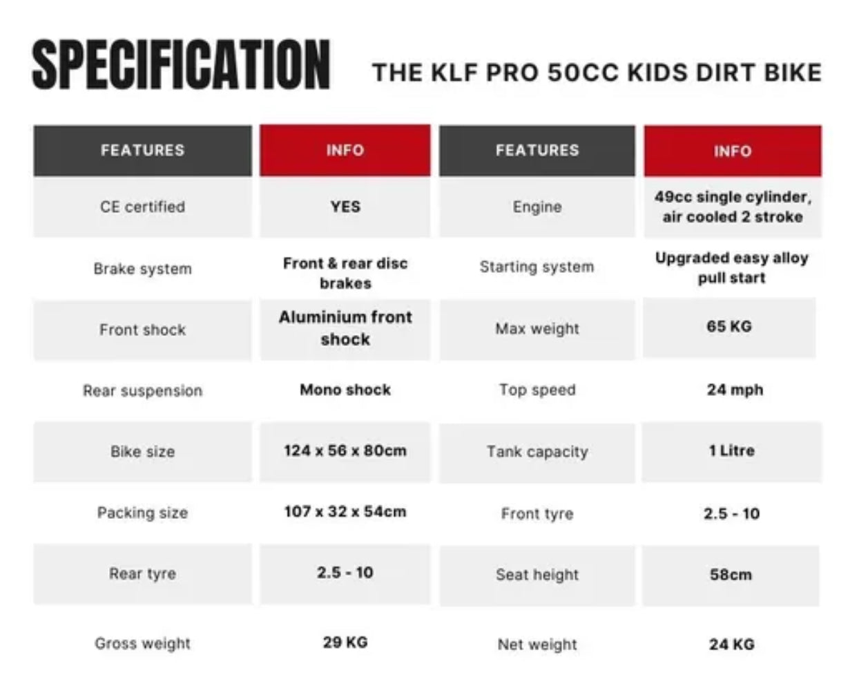 KLF Pro Racer 50cc Dirt Bike’s - CMW Bikes